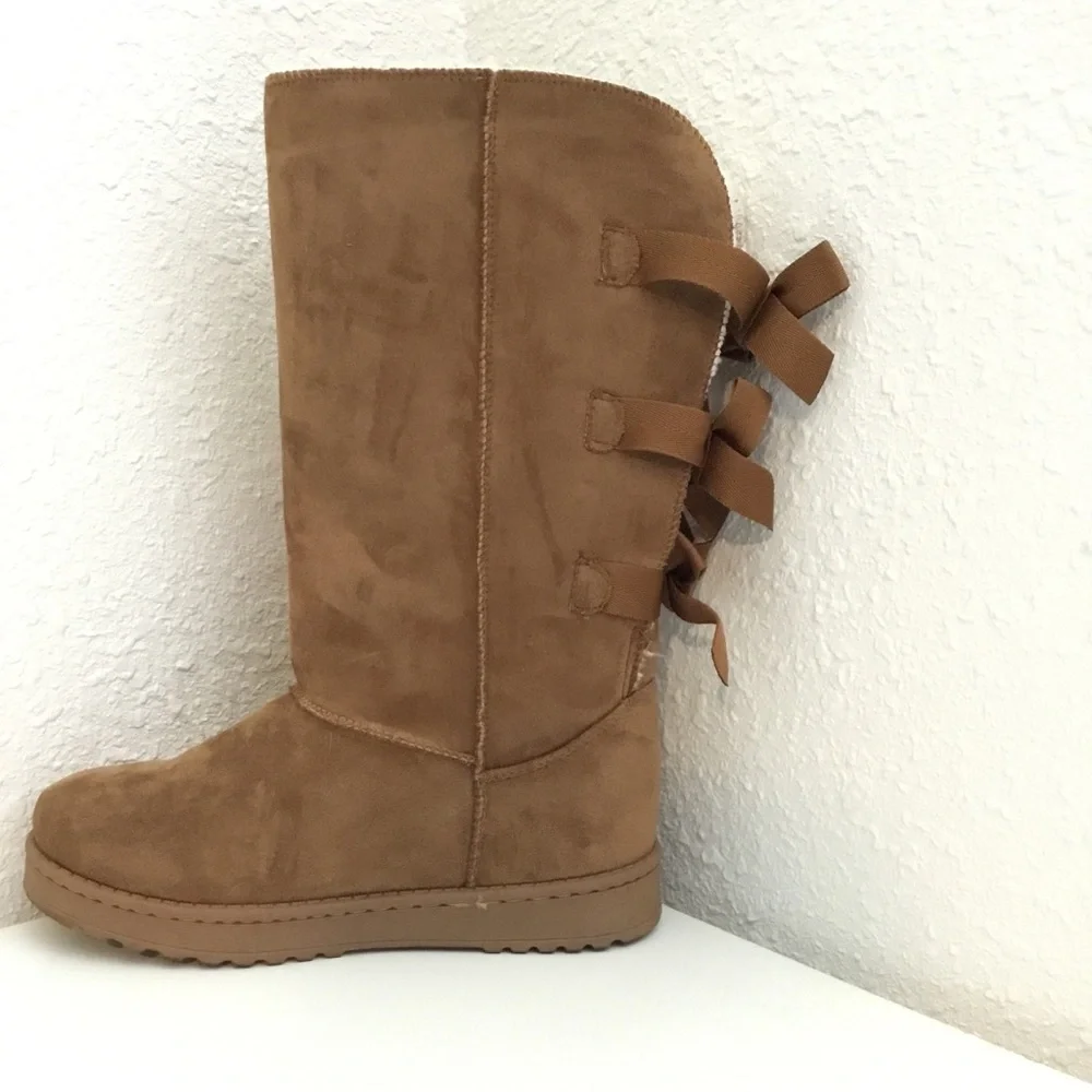 Chestnut Suede-Look Tall Winter Boots - Women